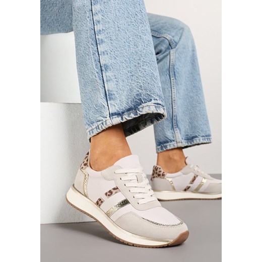 Jasnoszare Sneakersy z Ozdobnymi Paskami i Metalicznymi Wstawkami Alanissea ze sklepu born2be.pl w kategorii Buty sportowe damskie - zdjęcie 178442710