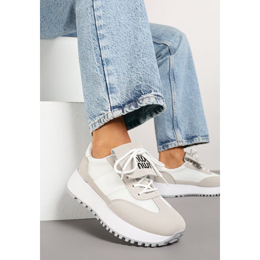 Biało-Beżowe Sneakersy na Grubej Podeszwie z Ozdobnym Paskiem Alutra ze sklepu born2be.pl w kategorii Buty sportowe damskie - zdjęcie 178442740