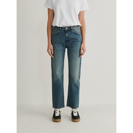 Reserved - Jeansy straight z wysokim stanem - indigo jeans Reserved 40 Reserved wyprzedaż