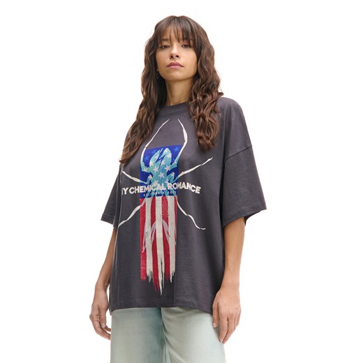 Cropp - Szara koszulka z nadrukiem My Chemical Romance - szary ze sklepu Cropp w kategorii Bluzki damskie - zdjęcie 178446230