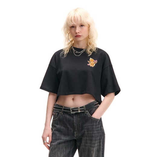 Cropp - Czarny crop top z Eevee - czarny ze sklepu Cropp w kategorii Bluzki damskie - zdjęcie 178446234