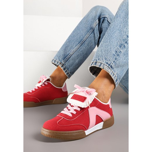Czerwono-Różowe Sneakersy Tenisówki z Ozdobnym Językiem Alaviela ze sklepu born2be.pl w kategorii Buty sportowe damskie - zdjęcie 178446990