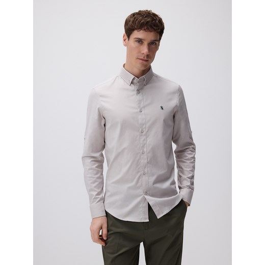 Reserved - Bawełniana koszula slim fit - beżowy ze sklepu Reserved w kategorii Koszule męskie - zdjęcie 178447381