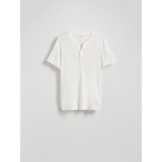 Reserved - T-shirt henley slim fit - złamana biel Reserved L Reserved