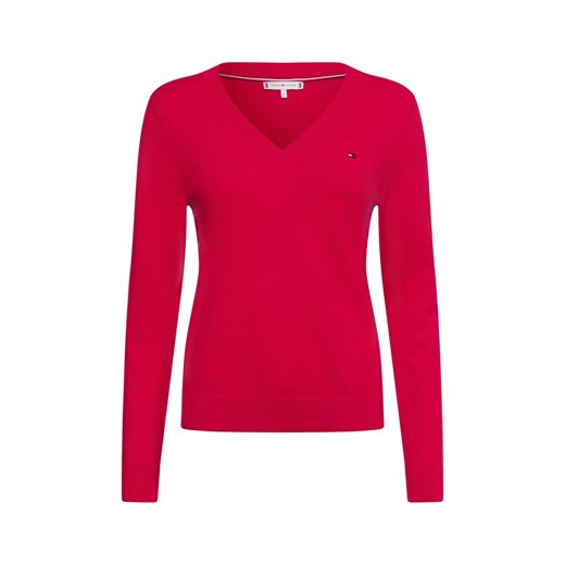 Tommy Hilfiger Sweter damski z dzianiny Kobiety Bawełna czerwony jednolity ze sklepu vangraaf w kategorii Swetry damskie - zdjęcie 178449204
