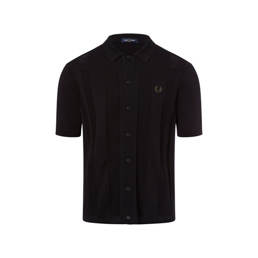 Fred Perry Męska koszula casual Mężczyźni Bawełna czarny jednolity ze sklepu vangraaf w kategorii Koszule męskie - zdjęcie 178449222