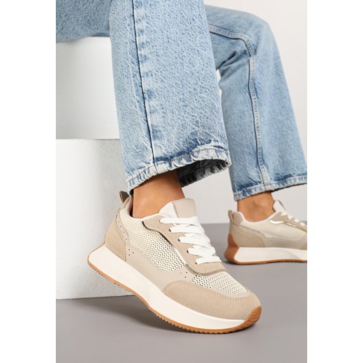 Ciemnobeżowe Sneakersy z Geometrycznym Wzorem Borgis ze sklepu born2be.pl w kategorii Buty sportowe damskie - zdjęcie 178451684