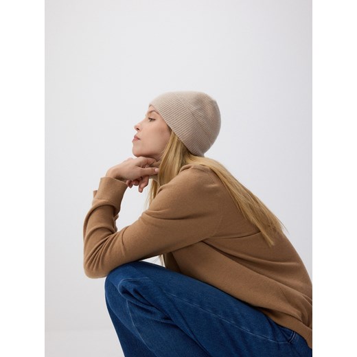 Reserved - Wełniana czapka z kaszmirem - beżowy Reserved ONE SIZE Reserved okazja