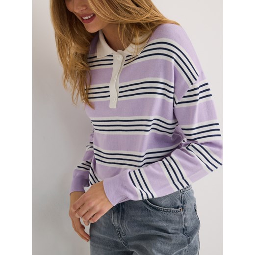 Reserved - Sweter polo w paski - lawendowy Reserved M Reserved