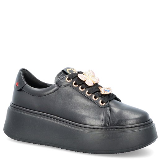 Sneakersy skórzane z ozdobami - CHEBELLO 4292 CZARNE ze sklepu Tymoteo.pl - sklep obuwniczy w kategorii Trampki damskie - zdjęcie 178458042