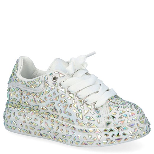 Błyszczące sneakersy damskie  - TYMOTEO LOVE 02 BIAŁE ze sklepu Tymoteo.pl - sklep obuwniczy w kategorii Buty sportowe damskie - zdjęcie 178470882