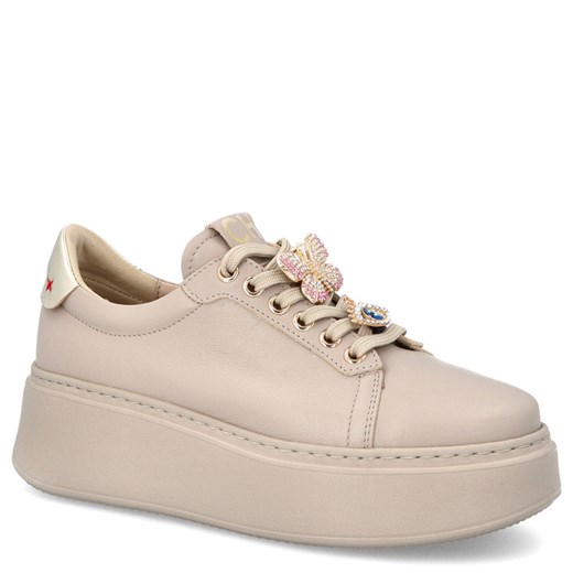 Sneakersy skórzane z ozdobami - CHEBELLO 4292 BEŻOWE ze sklepu Tymoteo.pl - sklep obuwniczy w kategorii Buty sportowe damskie - zdjęcie 178474154