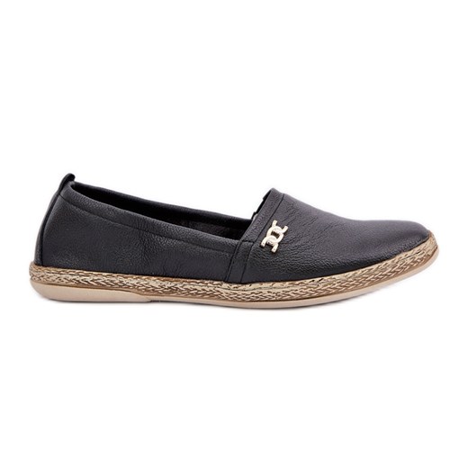 Eleganckie Skórzane Espadryle Damskie Zazoo 10177 Czarne ze sklepu ButyModne.pl w kategorii Espadryle damskie - zdjęcie 178475433