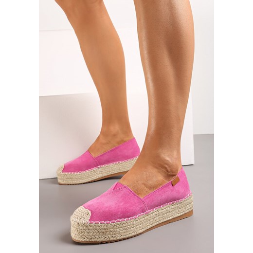 Fuksjowe Espadryle z Imitacji Zamszu na Platformie z Jutowej Plecionki Mirrona Renee 41 renee.pl