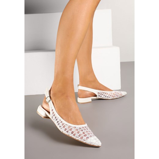 Białe Sandały Typu Slingback z Szydełkowym Zdobieniem Neonessa ze sklepu renee.pl w kategorii Balerinki - zdjęcie 178482284