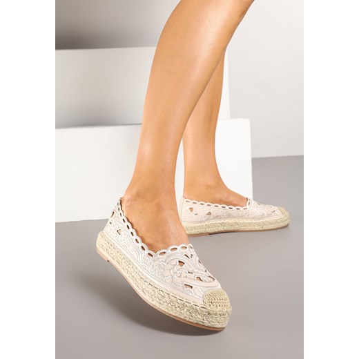 Beżowe Espadryle na Podeszwie z Plecionki Zdobione Ażurowym Wzorem Elnil ze sklepu renee.pl w kategorii Espadryle damskie - zdjęcie 178482320