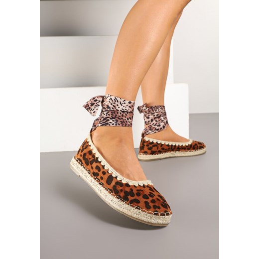 Panterkowe Espadryle ze Wzorzystym Wiązaniem Przy Kostce Zdobione Plecionką Lortevia ze sklepu renee.pl w kategorii Espadryle damskie - zdjęcie 178482602