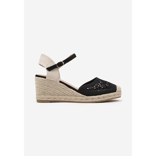 Espadryle damskie Renee na koturnie z klamrą czarne eleganckie