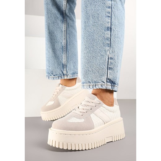 Beżowe Sneakersy w Stylu Tenisówek z Perforacją na Grubej Podeszwie Relinoria ze sklepu renee.pl w kategorii Buty sportowe damskie - zdjęcie 178485860