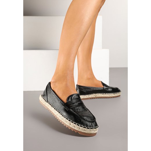 Czarne Espadryle Ozdobione Plecionką i Paskiem Zolivia ze sklepu renee.pl w kategorii Espadryle damskie - zdjęcie 178485980