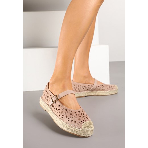 Różowe Płaskie Espadryle z Plecionką i Ażurową Cholewką Aralithra ze sklepu renee.pl w kategorii Espadryle damskie - zdjęcie 178486682