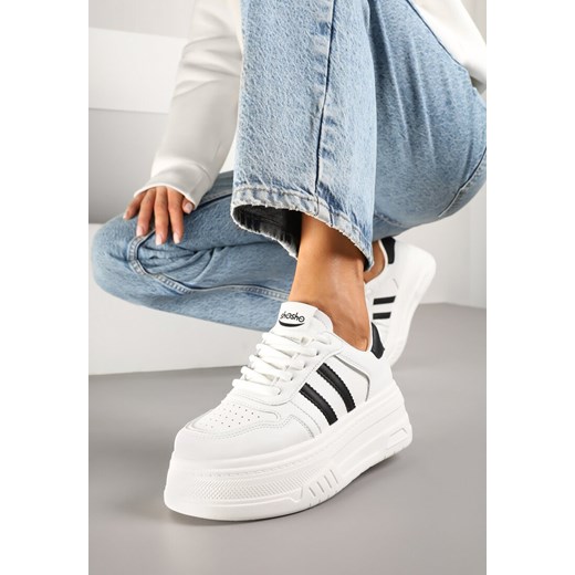 Biało-Czarne Sneakersy na Platformie Ozdobione Paskami i Perforacją Fonadel ze sklepu renee.pl w kategorii Buty sportowe damskie - zdjęcie 178487072