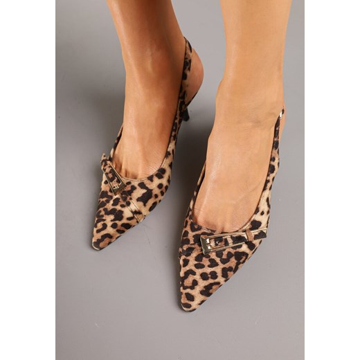 Panterkowe Sandały na Szpilce Typu Slingback Ozdobione Paskiem z Klamrą Karilen Renee 40 wyprzedaż renee.pl