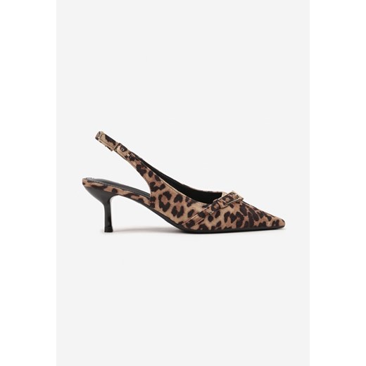 Panterkowe Sandały na Szpilce Typu Slingback Ozdobione Paskiem z Klamrą Karilen Renee 41 promocyjna cena renee.pl