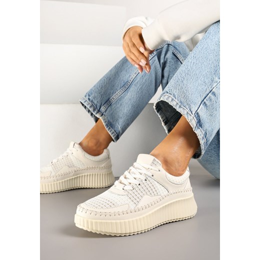 Beżowe Sneakersy z Przeszyciami i Skórzaną Wkładką na Grubej Podeszwie Daliren ze sklepu renee.pl w kategorii Buty sportowe damskie - zdjęcie 178487270