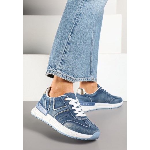 Ciemnoniebieskie Sneakersy na Grubej Podeszwie Zdobione Przetarciami Ninilitia ze sklepu renee.pl w kategorii Buty sportowe damskie - zdjęcie 178487900