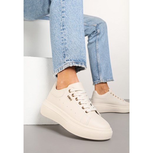 Beżowe Sneakersy na Niskim Koturnie Zdobione Metalicznymi Wstawkami Alirisa ze sklepu renee.pl w kategorii Buty sportowe damskie - zdjęcie 178488074