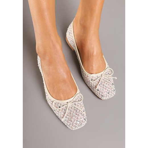 Białe balerinki Renee płaskie bez zapięcia casual 