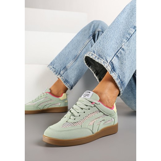 Jasnozielone Sneakersy ze Wstawkami z Siatki i Paskami na Boku Garisen ze sklepu renee.pl w kategorii Buty sportowe damskie - zdjęcie 178488791