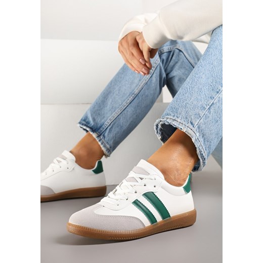 Biało-Zielone Sneakersy Sportowe Tenisówki z Modnymi Przeszyciami i Paskami Zarelna ze sklepu renee.pl w kategorii Buty sportowe damskie - zdjęcie 178489793