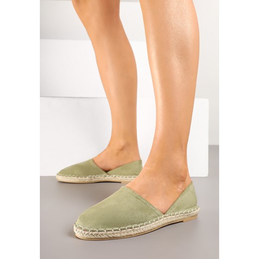 Zielone Espadryle Ozdobione Wyciętą Cholewką i Plecionką Wommea Renee 36 wyprzedaż renee.pl