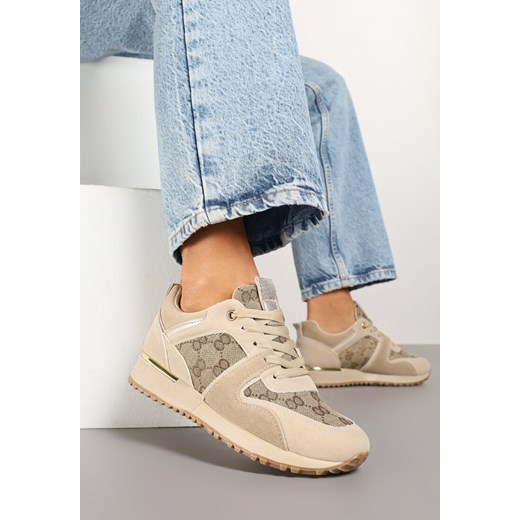Ciemnobeżowe Sneakersy Ozdobione Wzorzystymi Wstawkami Halisna ze sklepu renee.pl w kategorii Buty sportowe damskie - zdjęcie 178490933