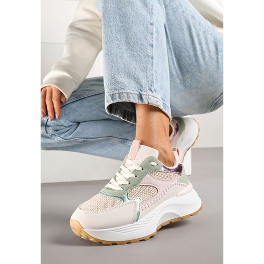 Beżowo-Zielone Sneakersy Ozdobione Metalicznym Zdobieniem Worsemi ze sklepu renee.pl w kategorii Buty sportowe damskie - zdjęcie 178491461