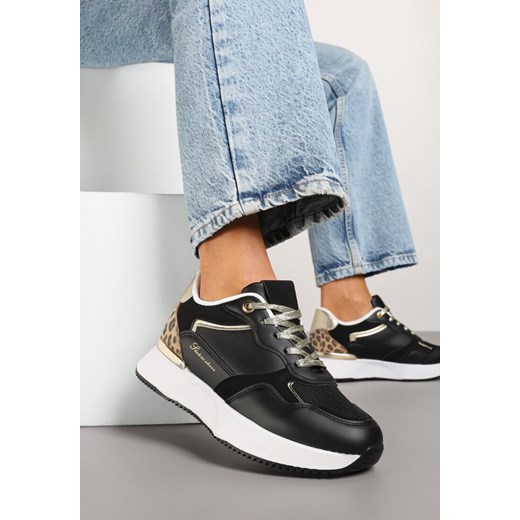 Czarne Sneakersy z Panterką i Napisem Raccaria ze sklepu renee.pl w kategorii Buty sportowe damskie - zdjęcie 178493903