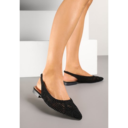 Czarne Ażurowe Sandały Slingback ze Szpiczastym Noskiem Eridoria ze sklepu renee.pl w kategorii Balerinki - zdjęcie 178494484