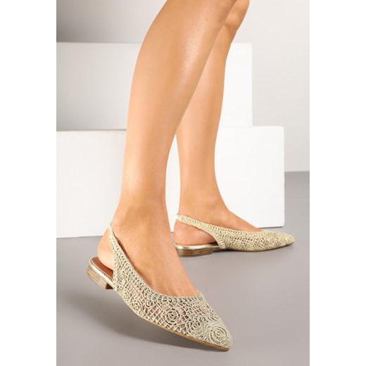 Złote Ażurowe Sandały Slingback ze Szpiczastym Noskiem Eridoria ze sklepu renee.pl w kategorii Balerinki - zdjęcie 178494502