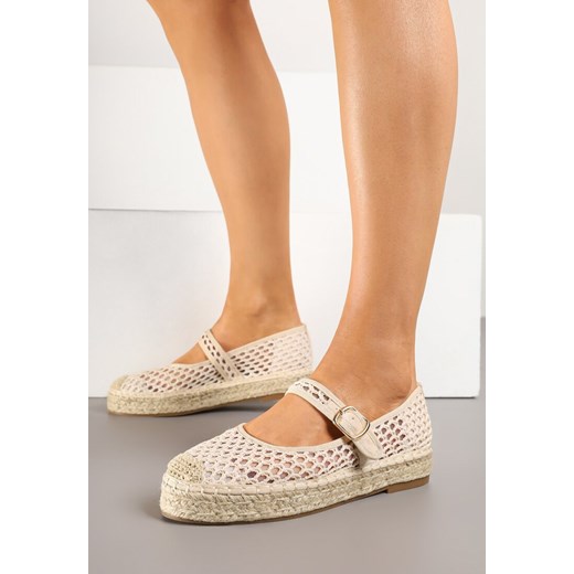 Jasnobeżowe Siateczkowe Espadryle na Podeszwie z Juty Zapinane na Sprzączkę Geniffia ze sklepu renee.pl w kategorii Espadryle damskie - zdjęcie 178494544