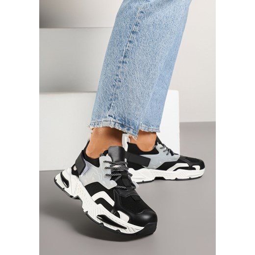 Czarne Sneakersy w Streetwearowym Stylu z Ozdobnym Rzepem Akkaria ze sklepu renee.pl w kategorii Buty sportowe damskie - zdjęcie 178494754