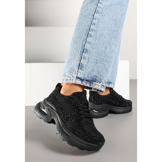 Czarne Sneakersy na Platformie Ozdobione Cyrkoniami Luria ze sklepu renee.pl w kategorii Buty sportowe damskie - zdjęcie 178495804