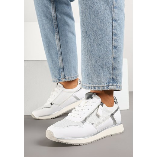 Białe Sneakersy Ozdobione Suwakiem i Metalicznymi Wstawkami Alua ze sklepu renee.pl w kategorii Buty sportowe damskie - zdjęcie 178496140