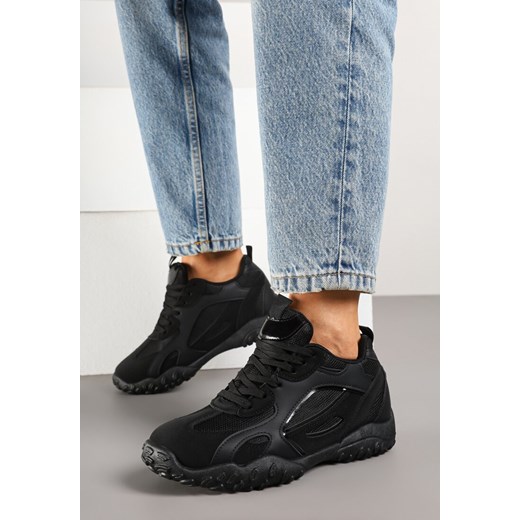 Czarne Sneakersy Ozdobione Tłoczoną Cholewką Pillitha ze sklepu renee.pl w kategorii Buty sportowe damskie - zdjęcie 178497331