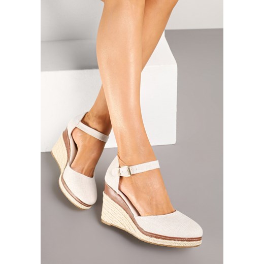 Beżowe Sandały na Koturnie z Plecionką w Stylu Espadryli Alathria ze sklepu renee.pl w kategorii Espadryle damskie - zdjęcie 178497421