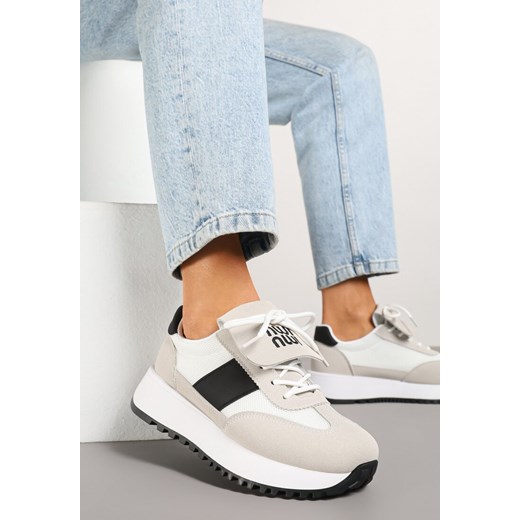 Beżowo-Czarne Sneakersy na Platformie z Geometrycznym Wzorem Aluina ze sklepu renee.pl w kategorii Buty sportowe damskie - zdjęcie 178497544