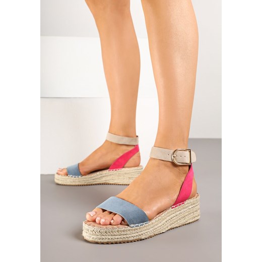 Niebieskie Sandały na Plecionej Podeszwie w Stylu Boho Lurienna ze sklepu renee.pl w kategorii Espadryle damskie - zdjęcie 178497994