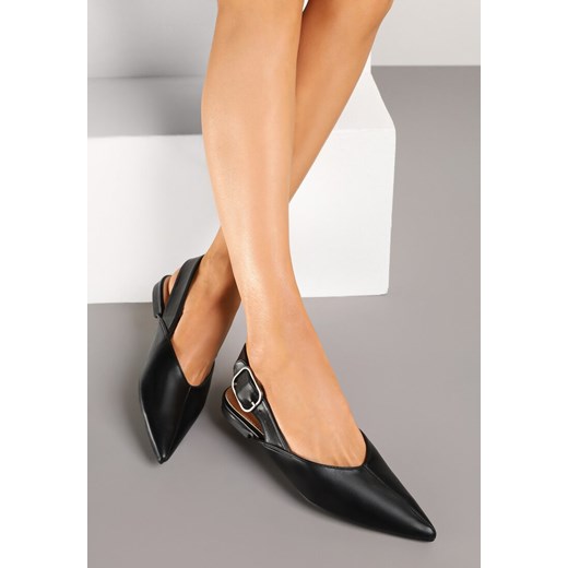 Czarne Sandały Typu Slingback Ozdobione Klamrą Banelias ze sklepu renee.pl w kategorii Balerinki - zdjęcie 178498024