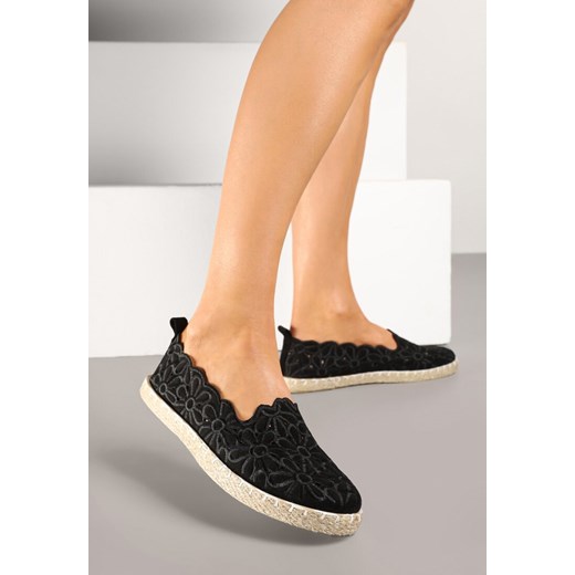 Czarne Plecione Espadryle Vices z Kwiatowym Motywem z Ażurowymi Wycięciami Honavia ze sklepu renee.pl w kategorii Espadryle damskie - zdjęcie 178498283